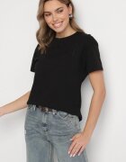 elsa.m by may Tricou negru cu spate asimetric și broderie decorativă Ninissara