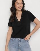 elsa.m by may Tricou Negru din Bumbac cu Viscoză și Decorație Perforată Alivira