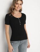 elsa.m by may Tricou Negru Reiat din Bumbac decorat cu nasturi Tasavia