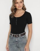 elsa.m by may Tricou Negru Reiat din Bumbac decorat cu nasturi Tasavia