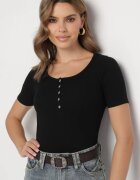 elsa.m by may Tricou Negru Reiat din Bumbac decorat cu nasturi Tasavia