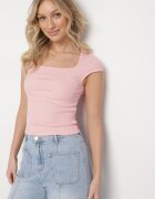 elsa.m by may Tricou Roz Cambrat din Viscoză Reiat cu Decolteu Pătrat Alannia