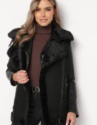 elsa.m by may Vestă Neagră Stil Biker Din eco-piele întoarsă Cu blană Terone