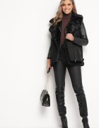elsa.m by may Vestă Neagră Stil Biker Din eco-piele întoarsă Cu blană Terone