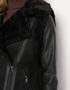 elsa.m by may Vestă Neagră Stil Biker Din eco-piele întoarsă Cu blană Terone