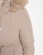 emt Geacă bej matlasată lungă cu glugă cu blană strânsă în talie Mazilie