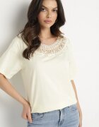 emt T-shirt Galben Oversize cu Dantelă decorativă și Perle Elanoriel