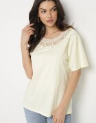 emt T-shirt Galben Oversize cu Dantelă decorativă și Perle Elanoriel