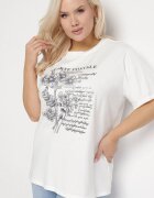 emt Tricou Alb din Bumbac cu Imprimeu Metalic Olianea