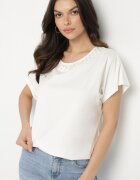 emt Tricou Alb din bumbac model liliac cu Perle și Dantelă Eleziria