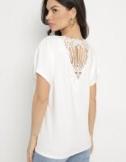 emt Tricou Alb din bumbac model liliac cu Perle și Dantelă Eleziria