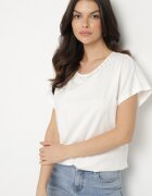 emt Tricou Alb din bumbac model liliac cu Perle și Dantelă Eleziria