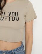 emt Tricou Bej închis de bumbac cu Imprimeu și Lanț Olimelia
