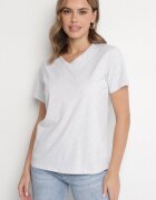 emt Tricou din bumbac Gri deschis cu decolteu triunghiular Nelirna
