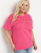 emt Tricou din bumbac roz cu text decorativ și pietre Olisandra