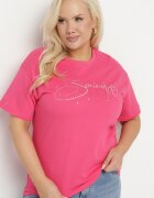 emt Tricou din bumbac roz cu text decorativ și pietre Olisandra