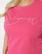 emt Tricou din bumbac roz cu text decorativ și pietre Olisandra