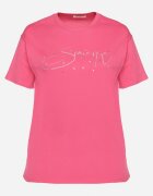 emt Tricou din bumbac roz cu text decorativ și pietre Olisandra