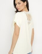 emt Tricou Galben din Bumbac Liliac cu Perle și Dantelă Eleziria