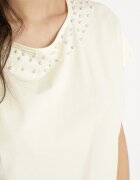 emt Tricou Galben din Bumbac Liliac cu Perle și Dantelă Eleziria
