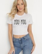 emt Tricou Gri deschis de bumbac cu imprimeu și lanț Olimelia