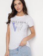 emt Tricou Gri deschis din bumbac Decorat cu inscripție și cristale Raltebis