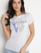 emt Tricou Gri deschis din bumbac Decorat cu inscripție și cristale Raltebis