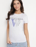 emt Tricou Gri deschis din bumbac Decorat cu inscripție și cristale Raltebis