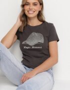 emt Tricou Gri închis din bumbac cu imprimeu de șapcă și cu zirconii