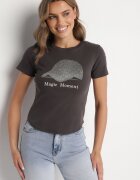 emt Tricou Gri închis din bumbac cu imprimeu de șapcă și cu zirconii