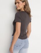 emt Tricou Gri închis din bumbac cu imprimeu de șapcă și cu zirconii