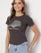 emt Tricou Gri închis din bumbac cu imprimeu de șapcă și cu zirconii