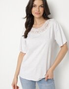 emt Tricou Gri Oversize cu Dantelă Decorativă și Perle Elanoriel