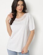 emt Tricou Gri Oversize cu Dantelă Decorativă și Perle Elanoriel