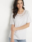 emt Tricou Gri Oversize cu Dantelă Decorativă și Perle Elanoriel