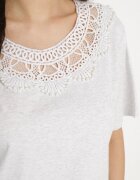 emt Tricou Gri Oversize cu Dantelă Decorativă și Perle Elanoriel