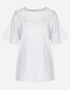 emt Tricou Gri Oversize cu Dantelă Decorativă și Perle Elanoriel