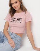 emt Tricou Roz Bumbac cu Text și Lanț Olimelia
