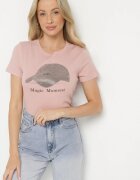 emt Tricou Roz din bumbac cu imprimeu șapcă și zirconii