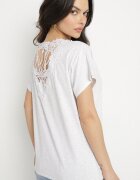 emt Tricou stil liliac Gri deschis De bumbac cu Perle și Dantelă Eleziria