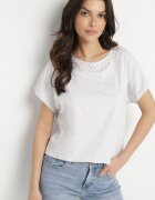 emt Tricou stil liliac Gri deschis De bumbac cu Perle și Dantelă Eleziria