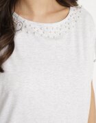 emt Tricou stil liliac Gri deschis De bumbac cu Perle și Dantelă Eleziria