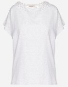 emt Tricou stil liliac Gri deschis De bumbac cu Perle și Dantelă Eleziria