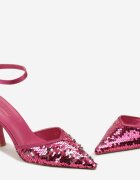  Escarpini de satin fucsia cu paiete și toc pisicuță Ocerdia