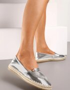  Espadrile Argintii cu Talpă Plată decorate cu Împletitură de Iută Vethalia