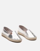  Espadrile Argintii cu Talpă Plată decorate cu Împletitură de Iută Vethalia