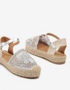  Espadrile Argintii pe Talpă Groasă cu Împletitură și Cataramă Anadila