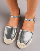  Espadrile Argintii Plate cu vârful închis decorate cu împletitură Beliosa