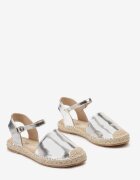  Espadrile Argintii Plate cu vârful închis decorate cu împletitură Beliosa