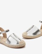  Espadrile Argintii Plate cu vârful închis decorate cu împletitură Beliosa